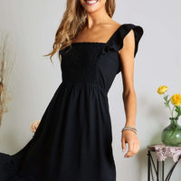 Smocked Square Neck Ruffled Cap Sleeve Dress