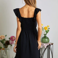 Smocked Square Neck Ruffled Cap Sleeve Dress