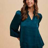 Annie Wear Satin Notched Three-Quarter Sleeve Blouse