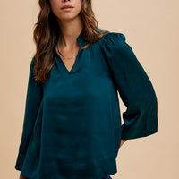 Annie Wear Satin Notched Three-Quarter Sleeve Blouse