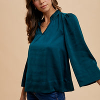 Annie Wear Satin Notched Three-Quarter Sleeve Blouse