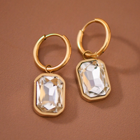 Gold crystal hoop earrings with clear rectangular drops