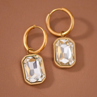 Gold crystal hoop drop earrings