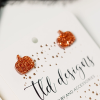 Orange glitter acrylic Pumpkin Stud Earrings close-up