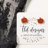 Orange glitter Pumpkin Stud Earrings