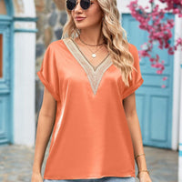 V-Neck Cuffed Blouse