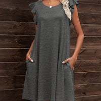 Round Neck Flutter Sleeve Dress with Pockets