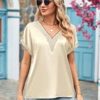 V-Neck Cuffed Blouse
