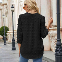 Swiss Dot Notched Neck Blouse