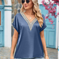 V-Neck Cuffed Blouse