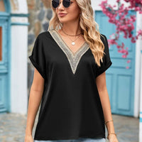 V-Neck Cuffed Blouse