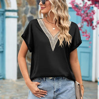 V-Neck Cuffed Blouse