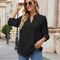 Swiss Dot Notched Neck Blouse