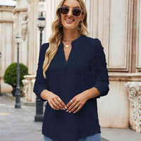 Swiss Dot Notched Neck Blouse