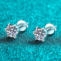 1 Carat Moissanite Rhodium-Plated Stud Earrings