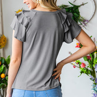 Layered Flutter Sleeve Round Neck Top