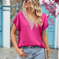 V-Neck Cuffed Blouse