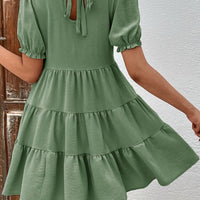 Puff Sleeve Tie Back Tiered Dress