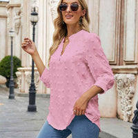 Swiss Dot Notched Neck Blouse