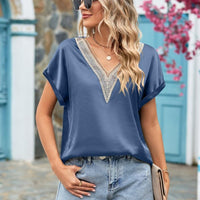 V-Neck Cuffed Blouse