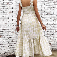 Plaid Ruffle Strap Square Neck Dress