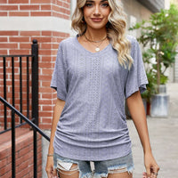 Flutter Sleeve Eyelet Gathered Detail Top