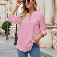 Swiss Dot Notched Neck Blouse