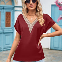 V-Neck Cuffed Blouse