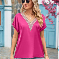 V-Neck Cuffed Blouse