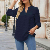 Swiss Dot Notched Neck Blouse