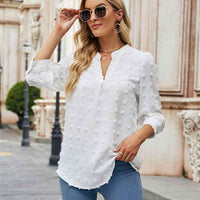 Swiss Dot Notched Neck Blouse