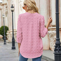 Swiss Dot Notched Neck Blouse