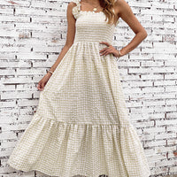 Plaid Ruffle Strap Square Neck Dress