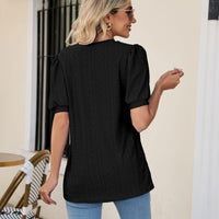 Eyelet Puff Sleeve V-Neck Top