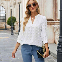 Swiss Dot Notched Neck Blouse