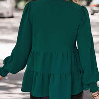 Notched Neck Lantern Sleeve Blouse