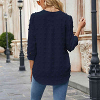 Swiss Dot Notched Neck Blouse