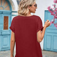 V-Neck Cuffed Blouse