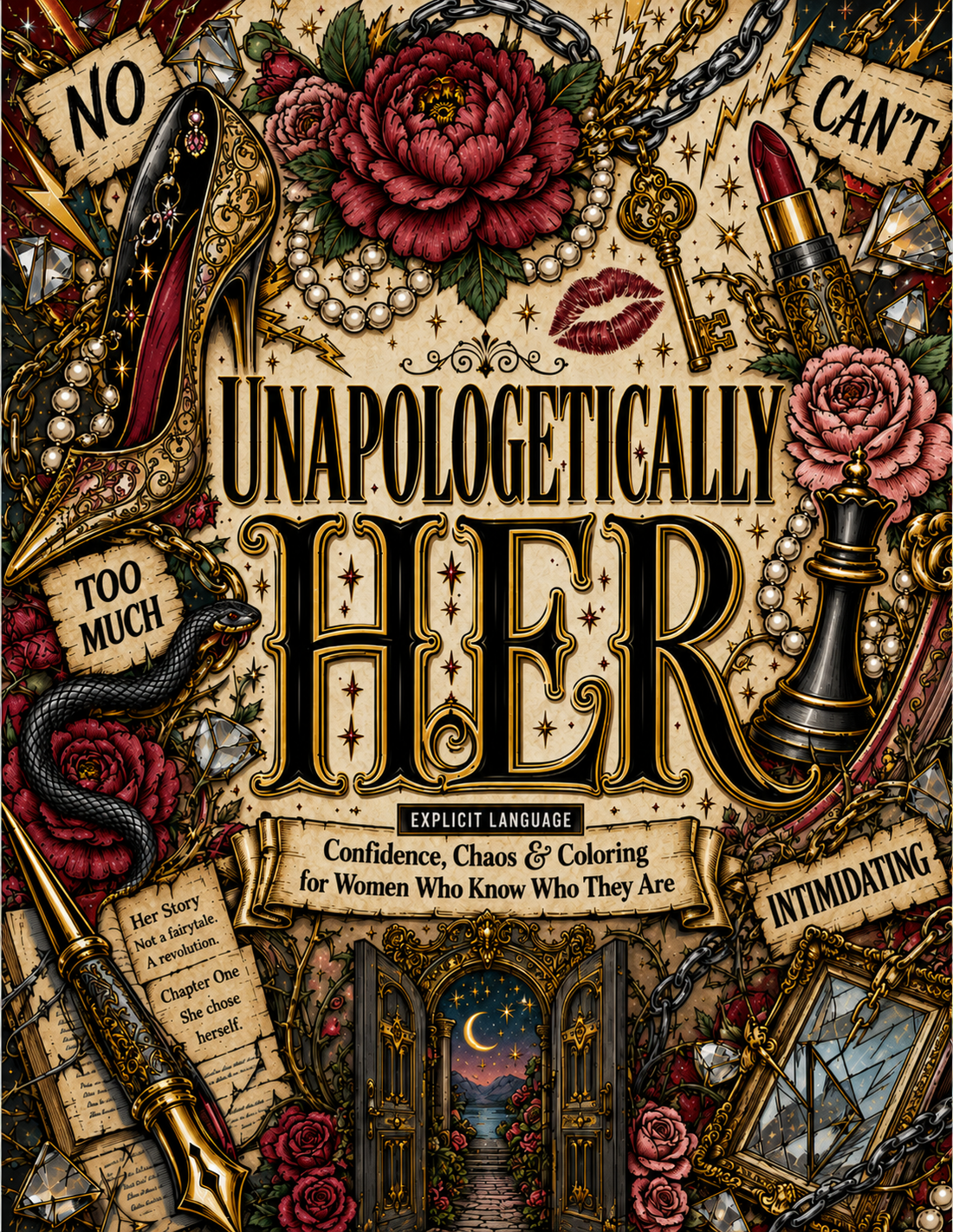 Unapologetically Her printable adult coloring book cover with explicit language notice