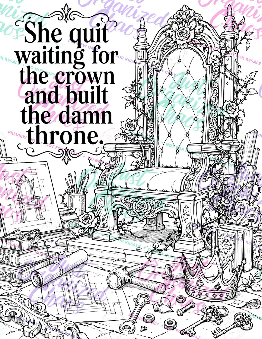 Watermarked sample coloring page from Unapologetically Her