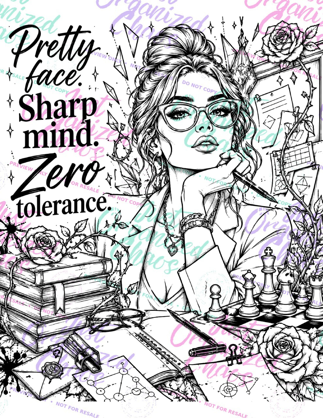 Watermarked sample coloring page from Unapologetically Her