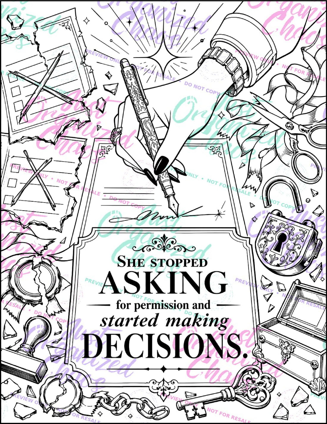 Watermarked sample coloring page from Unapologetically Her