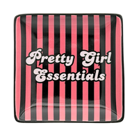 Black and hot pink striped Pretty Girl Essentials square trinket tray