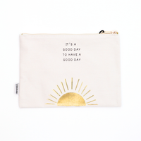 Cream It's a Good Day canvas pouch with metallic gold sun design