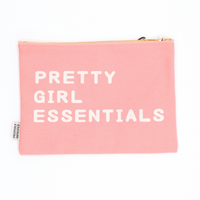 Pink Pretty Girl Essentials canvas pouch with white lettering