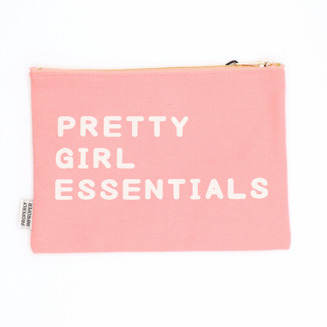 Pink Pretty Girl Essentials canvas pouch with white lettering