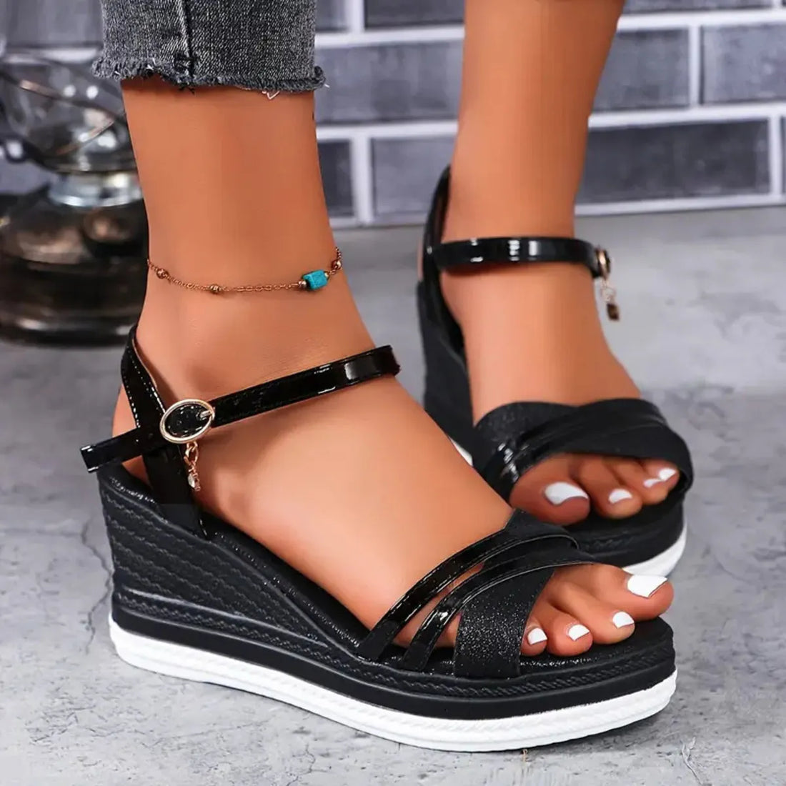 Metallic Wedge Sandals