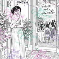 Color Through the Chaos interior 12, black-and-white coloring page with repeating Just Organized Chaos preview-only watermark