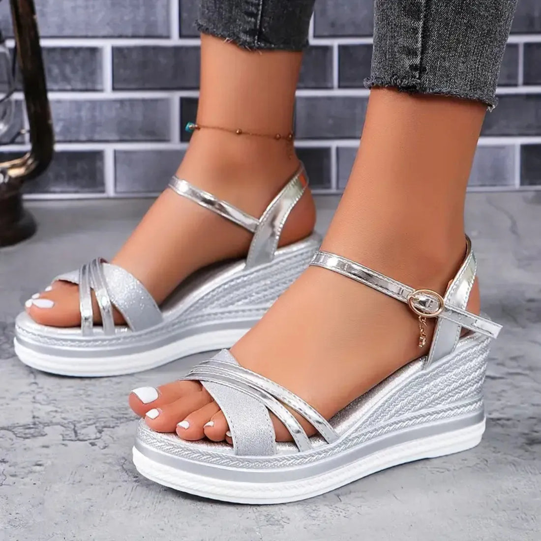Metallic Wedge Sandals — alternate product view 6