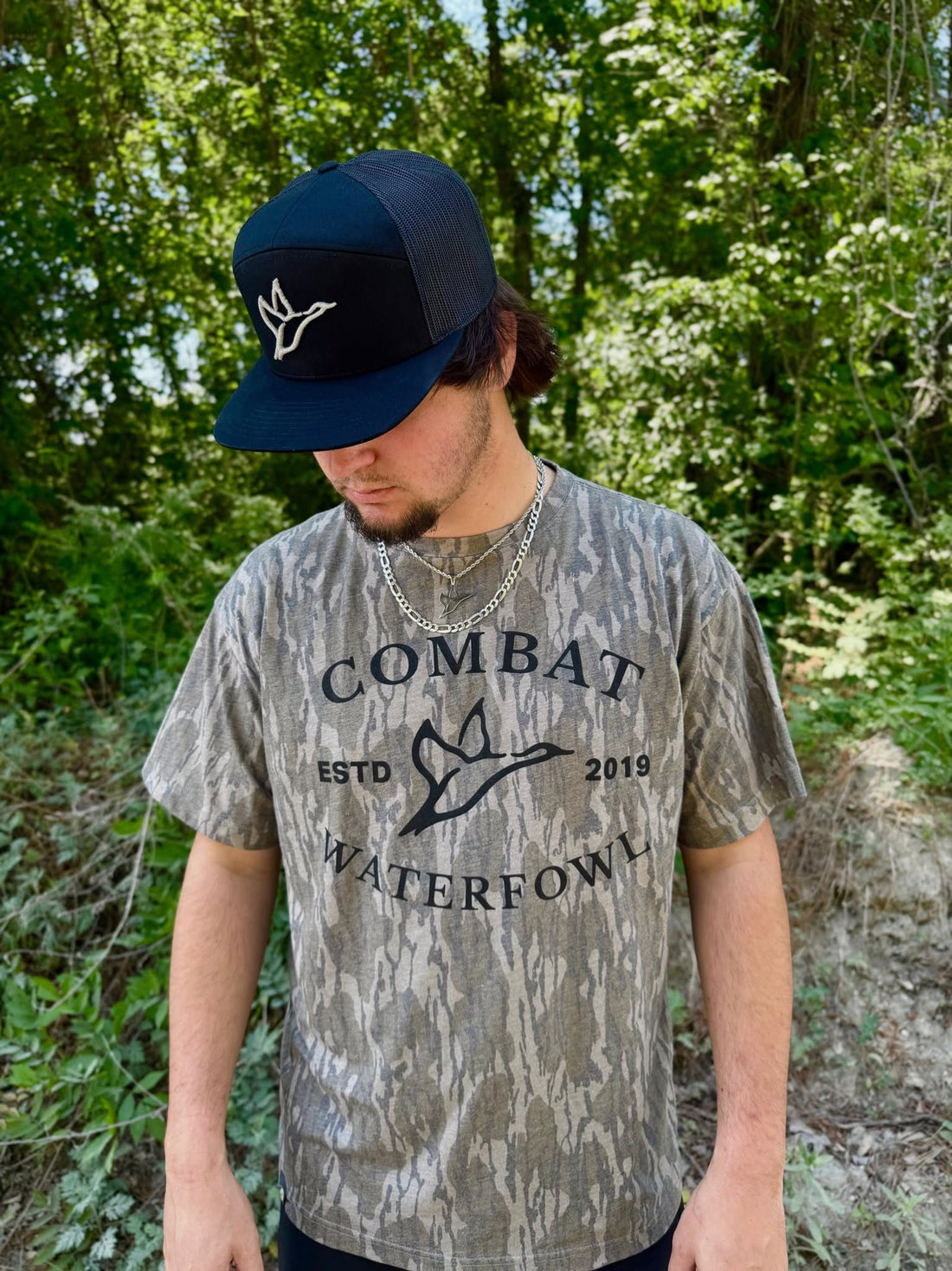 Combat Waterfowl Mossy Oak Bottomland Washed Out Vintage Logo Tee